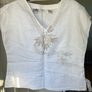 100% Irish Linen White Embroidered Top by edward